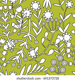 Beautiful Flowers set, Monochrome Vector seamless pattern.
