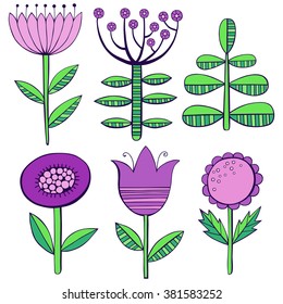 Beautiful Flowers set. Vector Illustration.