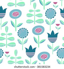 Beautiful Flowers set, Vector seamless pattern.