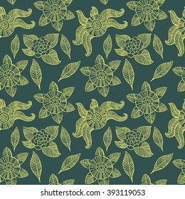 Beautiful Flowers set, Vector seamless pattern.