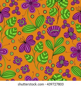 Beautiful Flowers set, Vector seamless pattern.
