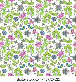 Beautiful Flowers set, Vector seamless pattern.
