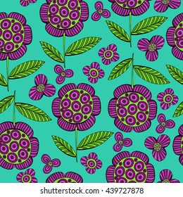 Beautiful Flowers set, Vector seamless pattern.
