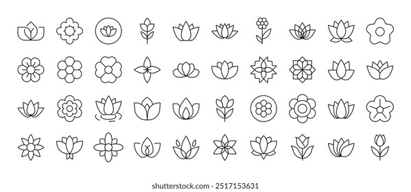 Beautiful Flowers Simple Isolated Line Icons Collection. Editable Stroke. Suitable for Web Sites, Books, Cards, Apps