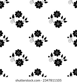 Beautiful flowers with spirals and leaves isolated on white background is in Seamless pattern - vector illustration