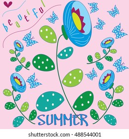 beautiful flowers with summer description vector illustration