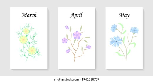 Beautiful flowers that symbolize spring. Drawn botanical elements. Suitable for cover, invitation, banner, poster, brochure, poster, postcard, flyer, social media stories and more.