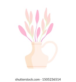 Beautiful Flowers in Vase, Bouquet of Blooming Flowers for Interior Decoration Vector Illustration