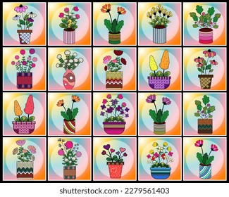 beautiful flowers in a vase multicolored square illustration rainbow