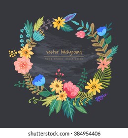 Beautiful flowers. vector background with floral wreath