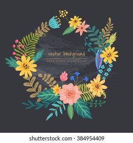 Beautiful flowers. vector background with floral wreath
