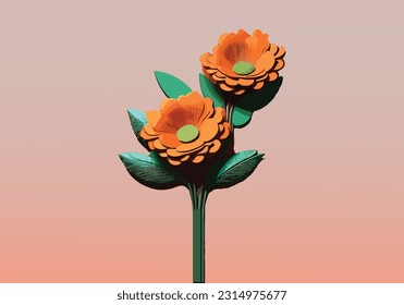Beautiful flowers vector flat illustration gradient background