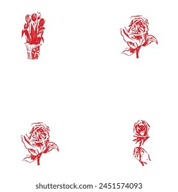 Beautiful Flowers Vector Set. minimal botanical graphic sketch drawing, trendy tiny tattoo design, floral elements vector illustration