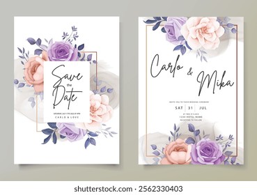 Beautiful Flowers Wedding Card. Illustrator and designer. Wedding Invites, save the date, Birthday Invites, Video Invites, E-Cards.