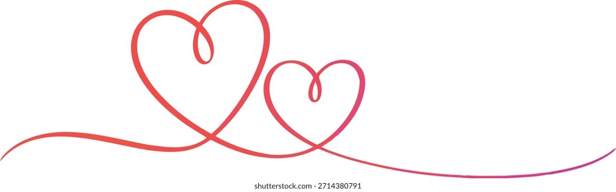 Uma bela linha de gradiente forma dois corações distintos com um swash prolongado, representando amor e afeto duradouros.