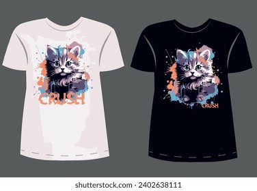 A beautiful fluffy cat with blue eyes.Print for T-shirt design. Printing posters, clothes, mugs, bags, postcards, banners, advertisements.