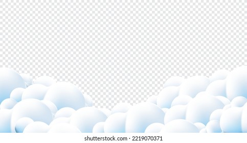 Hermosas nubes esponjosas sobre fondo azul del cielo. Nubes en una bandera azul del cielo. Nubes vectoriales. Borde de nubes sobre fondo azul. Nubes esponjosas realistas. Ilustración del vector