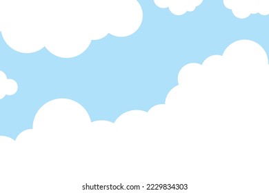 Beautiful fluffy clouds on blue sky background. Vector illustration. Paper cut style. Place for text