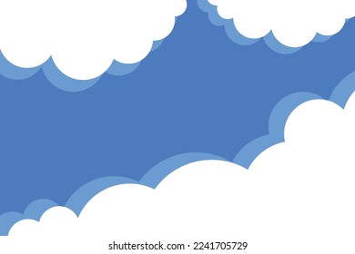 Beautiful fluffy clouds on blue sky background. Vector illustration. Paper cut style. Place for text