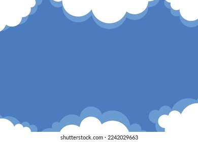 Beautiful fluffy clouds on blue sky background. Vector illustration. Paper cut style. Place for text