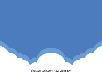 Beautiful fluffy clouds on blue sky background. Vector illustration. Paper cut style. Place for text