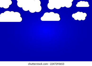 Beautiful fluffy clouds on blue sky background. Vector illustration. Paper cut style. Place for text