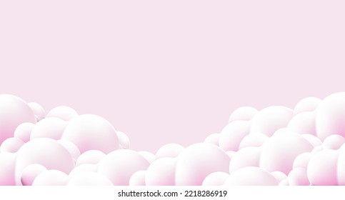 Beautiful fluffy clouds on pink sky background. Clouds on pink sky banner. Vector clouds. Border of clouds on pink background. Realistic fluffy cloud. Vector illustration