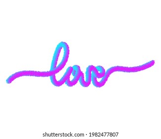 Beautiful fluffy typography background with hand drawn word Love.Fur Handmade vector modern calligraphy.
