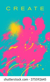 Beautiful flyer or invitation template with handmade paint abstract splash and strokes background.