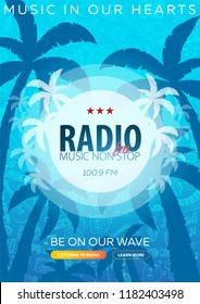 Beautiful flyer for summer party. Radio Music. Vector illustration. Invitation to nightclub