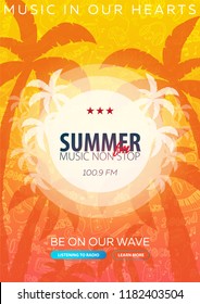 Beautiful flyer for summer party. Radio Music. Vector illustration. Invitation to nightclub