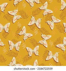 Schöne Fliegende Butterfliegen und Blumen , Blätter Nahtlose Muster Vektorgrafik, Design für Mode , Gewebe, Textilien, Tapeten, Cover, Web , Umhüllung und alle Drucke 
