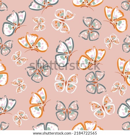 Beautiful Flying Butterflies and Flowers ,leaves Seamless pattern Vector illustration,Design for fashion , fabric, textile, wallpaper, cover, web , wrapping and all prints 
