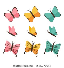 Beautiful Flying Butterfly Vector. Various Butterfly Elements. Cute Butterfly Icon.