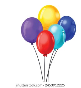 Beautiful flying colorful balloons happy birthday card background