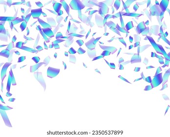 Hermoso fondo vectorial de confeti volador. Vector del festival de partículas de holograma azul. Confeti de la fiesta de sorpresa. Ilustración de decoración de celebración de vacaciones. Feliz ánimo.