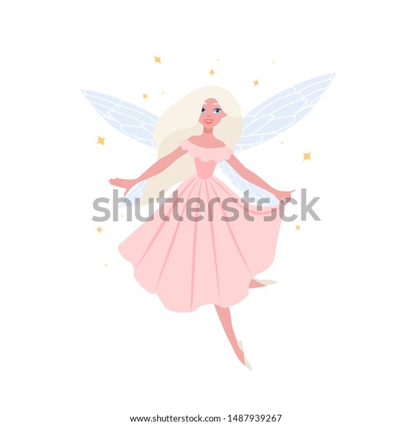 Beautiful Flying Fairy Owith Blonde Hair Stock Vector Royalty