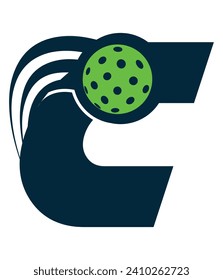 A beautiful flying pickleball logo vector over the letter C. You can use it as club logo, banner design etc.
