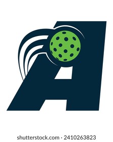 A beautiful flying pickleball logo vector over the letter A. You can use it as club logo, banner design etc.