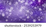 Beautiful flying snowflakes wallpaper. Wintertime fleck freeze elements. Snowfall sky white purple design. Blurred snowflakes december texture. Snow hurricane landscape.