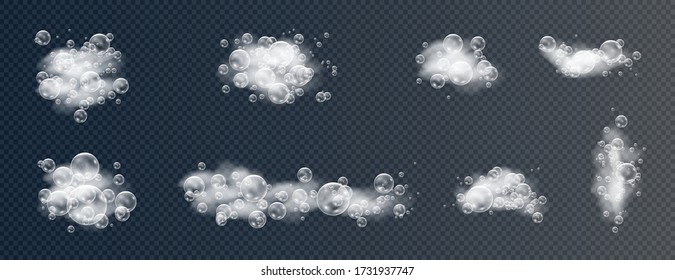 Beautiful foam and bubbles on a transparent background. Vector shave, foam mousse with bubbles top view template for your advertising design.