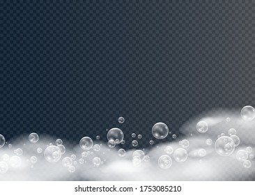 Beautiful foam and bubbles on a transparent background. Vector shave, foam mousse with bubbles top view template for your advertising design.