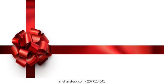 Beautiful foil red bow with ribbon on white background. Space for text. Vector illustration.