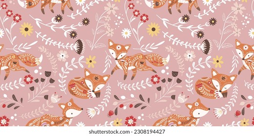 Beautiful Folk Fox Seamless Pattern