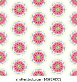 Beautiful folk mandala pattern. Seamless vector ethnic background with abstract flowers on white background