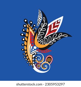 Beautiful Folkloric Flower, Nature Inspired Design Element. Ornate Abstract Pattern. Ethnic Motif, Floral Style. Vector Illustration 
