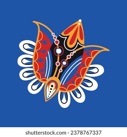 Beautiful Folkloric Flower, Nature Inspired Design Element. Ornate Abstract Pattern. Ethnic Motif, Floral Style. Vector Illustration 