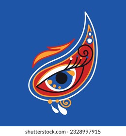 Beautiful Folkloric Indian Cucumber with Mystical Eye, Nature Inspired Design Element. Ornate Abstract Pattern. Ethnic Motif, Floral Style. Vector Illustration 