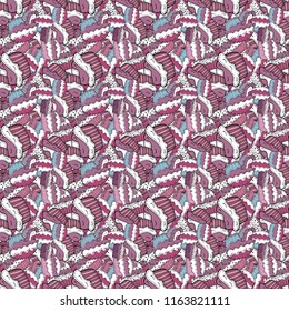 Beautiful food design elements, perfect for prints and patterns. Vector illustration. Seamless pattern with hand drawn delicious cupcakes on white, neutral and pink.