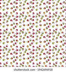 Beautiful food design elements, perfect for prints and patterns. Seamless pattern with hand drawn delicious cupcakes on red, black and white. Vector illustration.